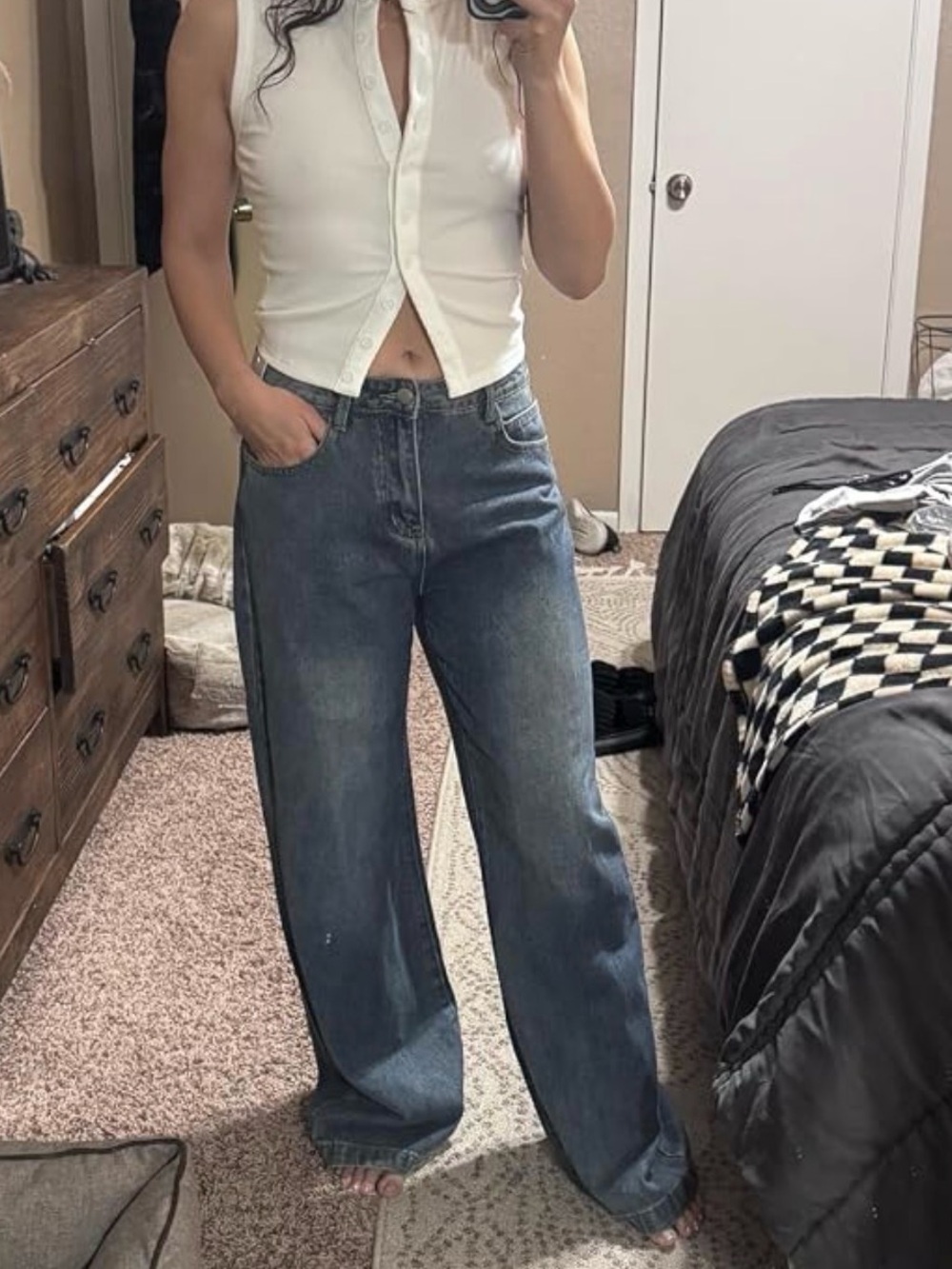 High-Rise Wide Leg Women's Jeans - Blue Boyfriend Jeans
